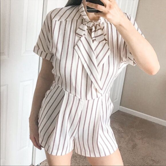 Maje Imaly Satin Playsuit Romper Striped Tie Neck - Picture 4 of 12